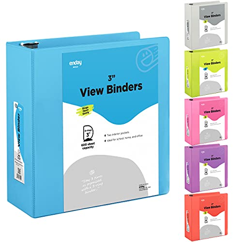 3 Inch Binder 3 Ring Binders Blue, Slant D-Ring 3 Clear View Cover with 2 Inside Pockets, Heavy Duty Colored School Supplies Office and Home Binders  by Enday