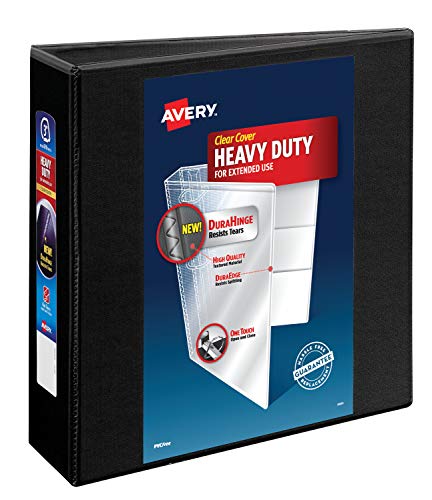 Avery Heavy-Duty View 3 Ring Binder, 3" One Touch Slant Rings, Holds 8.5" x 11" Paper, 1 Black Binder (79693)