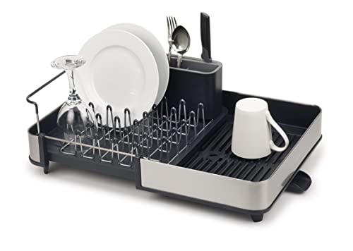 Joseph Joseph Stainless-Steel Extendable Dual Part Dish Rack Non-Scratch and Movable Cutlery Drainer and Drainage Spout, One-size, Gray