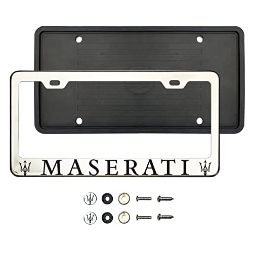 Meta-Frame (Qty: 1 Frame) for Maserati License Plate Frame with Metal Caps Material: T304 Stainless Steel Color: Polish Mirror, Chrome