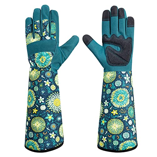 HODUP Gardening Gloves for Women,Long Floral Print Garden Rose Cactus Pruning Thorn-Proof Breathable Work Gloves with Touch Screen (Large, Dandelions)