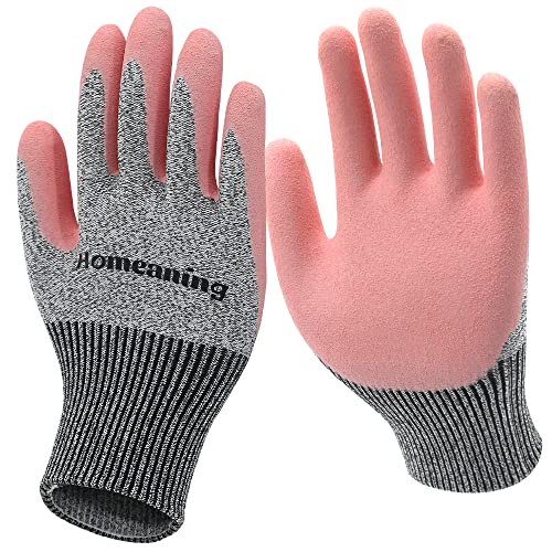 HOMEANING Gardening Gloves for Women Men, Nitrile & Rubber Coated Protective Gloves, Garden Gloves Thorn Proof, Outdoor Work Gloves, Cut Resistant Gloves, Grey, Pink (Medium, Rubber- 2 Pairs- Pink)