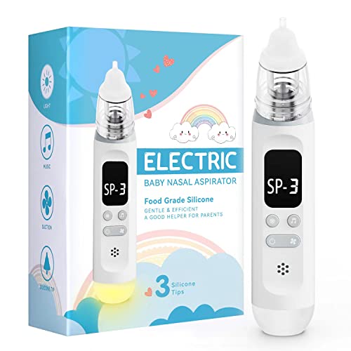 Nasal Aspirator for Baby, Electric Baby Nose Sucker with Adjustable 3 Levels Suction, Rechargeable Booger Sucker for Babies with 8 Light Modes and 3 Nursery Rhymes