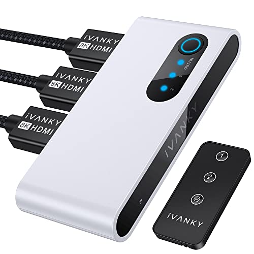 8K HDMI 2.1 Switch iVANKY Bi-Directional HDMI Switch with Remote 4K@120Hz 8K@60Hz HDMI Switcher Splitter 2 in 1 out, 1 in 2 out (1 Display at a Time) 48Gbps for PS5/PS4, Xbox, Roku,Apple TV,Fire Stick