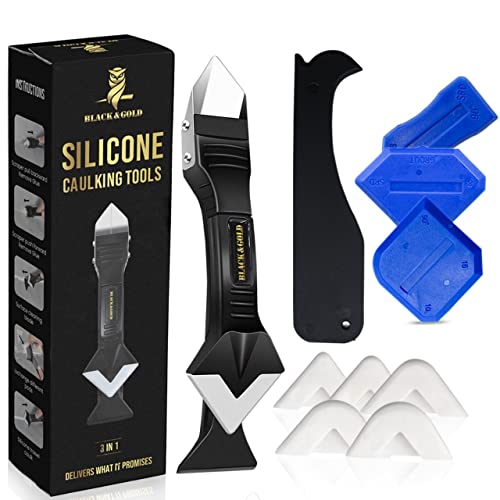 3 in 1 Silicone Caulking Tool Kit by Black & Gold, Grout Removal Tool with Stainless Steel Head  Perfect for Kitchen, Bathroom, Window & Frames Sealant Seals