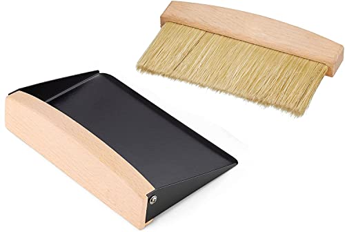 OAKART Mini Metal Dustpan and Brush Set for Sweeping Crumbs Fireplace, Natural Table Sweeper Combo (Black)