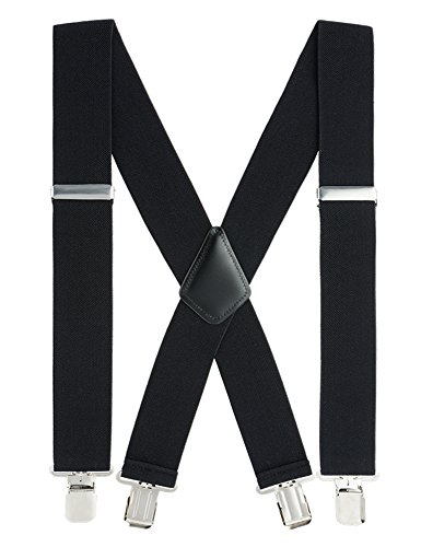 Grade Code Mens Suspenders X-Back 2'' Wide Adjustable Elastic Strong Clips Suspenders Black