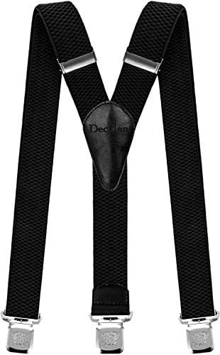 Decalen Mens Suspenders with Very Strong Clips Heavy Duty Braces One Size Fits All Big and Tall Wide Adjustable and Elastic Y Shape (Black)