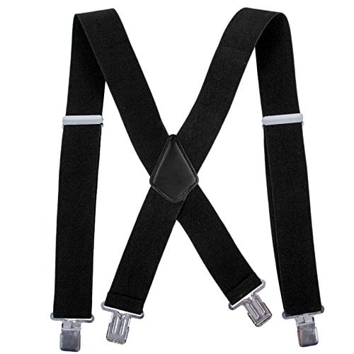 AWAYTR Men Utility Suspenders Adjustable Elastic - Heavy Duty 2 Inch Wide X Shape Strong Clip Suspender (Black)