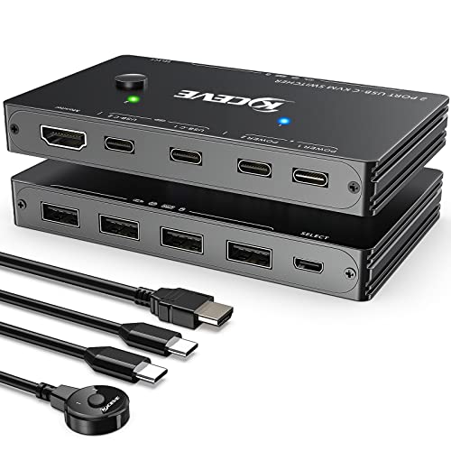 USB Type-C KVM Switch 4K@60Hz, 2 Computers Share 1 Monitor and 4 USB Devices, Compatible with Thunderbolt 3, with 87 W Power Delivery Option, Support HDMI+USB+Type-C 3.1 Input