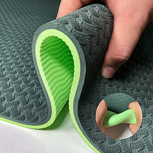 Yoga Mat 1/3 inch Exercise Mats with Strap, 8mm TPE Non Slip Extra Thick Pilates Mat Eco Friendly for Yoga, Workout, Pilates
