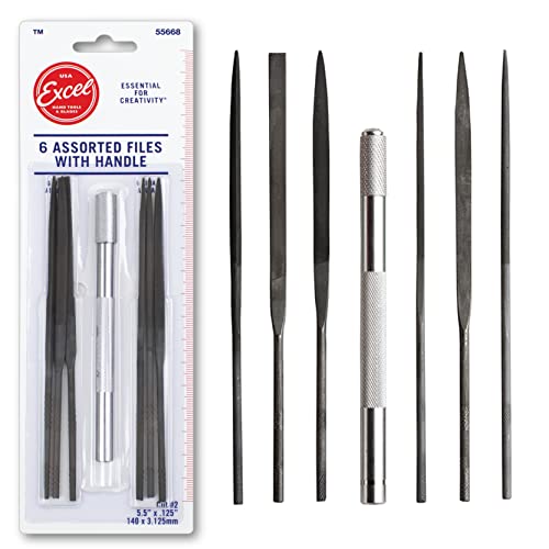 Excel Blades Hardened Alloy Strength Steel - Mini Needle File Set Includes Flat, Flat Warding, Square, Triangular, Round, and Half-Round File With American Made Aluminum Handle