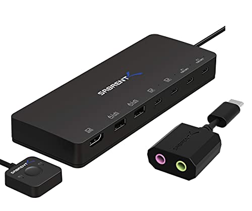 SABRENT 2-Port USB Type-C KVM Switch with 60 Watt Power Delivery Option + USB Type-C External Stereo Sound Adapter for Windows and Mac.