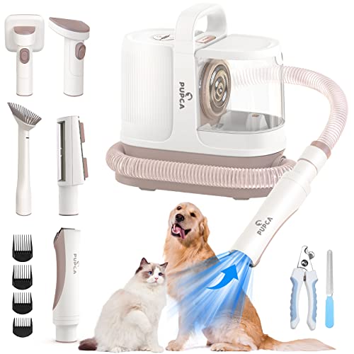 Pupca Dog Grooming Kit, 7 in 1 Pet Vacuum Cleaner for Dogs Pet Hair Remover, Large-Capacity Vacuum Dustbin, 12000Pa Suction & Low Noise Vacuum Dog Hair Clipper Nail Grinder Trimmers