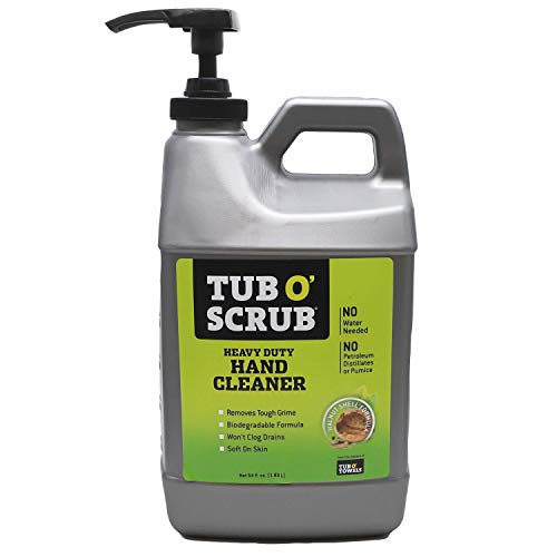 Tub O' Towels Scrub TS64 Heavy Duty Pumice-Free Hand Cleaner, Removes Tough Grime & Dirt Without Water, Biodegradable, 64oz Pump Jug, 1/2 gallon