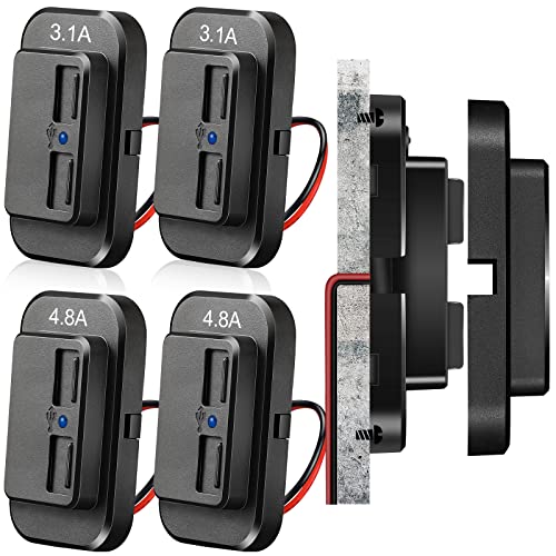 4 Pieces 12V USB Outlet Automotive USB Port Multi Port Switch Panel Car Charger Socket Panel Mount 12V USB Charger Power Dual Port 12V 24V Quick Car Charger for Cars RV Bus Boat ATV Truck, 3.1A, 4.8A