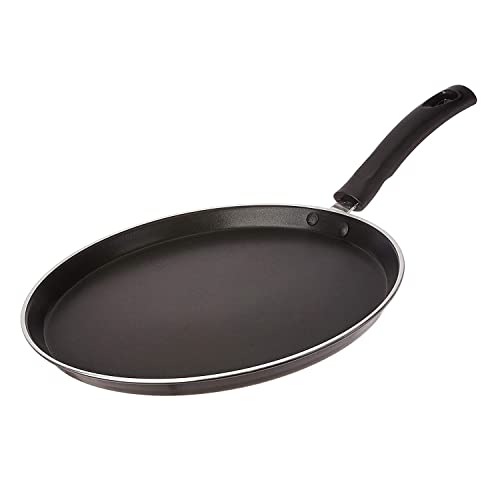 Pigeon Nonstick Crepe Pan, 12 Inch, Scratch Resistant And Dishwasher Safe Coating, PFOA Free, Induction Safe Tawa For Omlette, Pancakes, Crepes, Rotis, Dosas, Uttapams and More (Black)