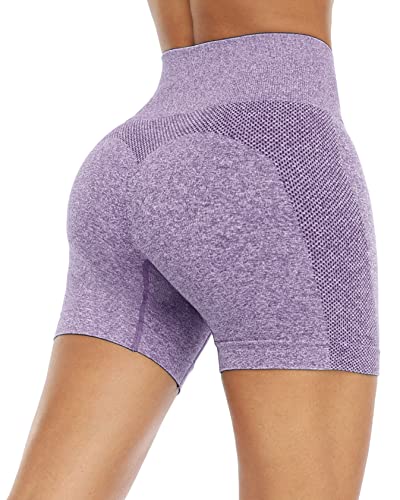 SALSPOR Workout Shorts Women, High Waist Seamless Gym Spandex Shorts(A,Purple,L)