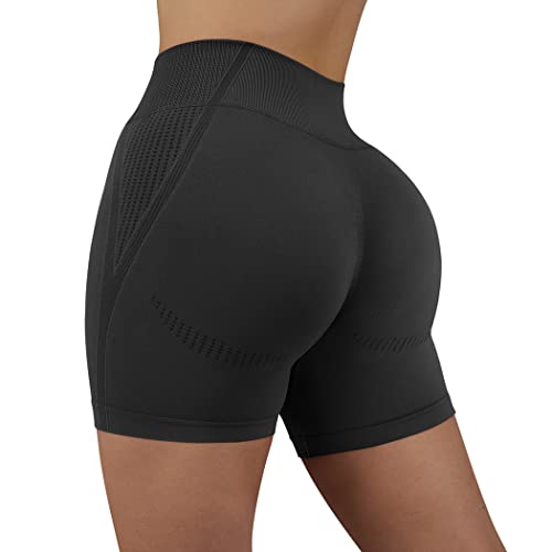 SUUKSESS Women Contour Seamless Booty Butt Lifting Shorts High Waisted Workout Shorts (Black, L)
