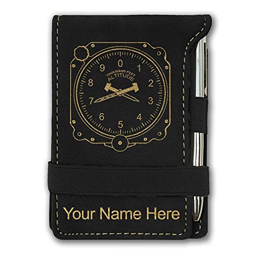 LaserGram Mini Notepad, Airplane Altimeter, Personalized Engraving Included (Black with Gold)