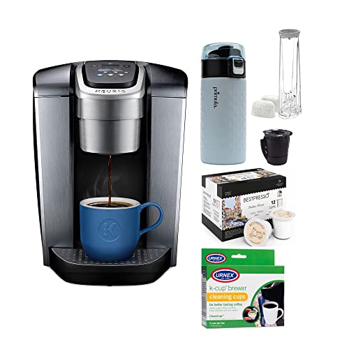 Keurig K-Elite Single Serve K-Cup Pod Coffee Maker Bundle with 12-Ounce Double Wall Stainless Steel Tumbler, 12-Count Italian Roast Single Serve K-Cup and Cleaning Cups Compatible with K-Cup (4 Items)
