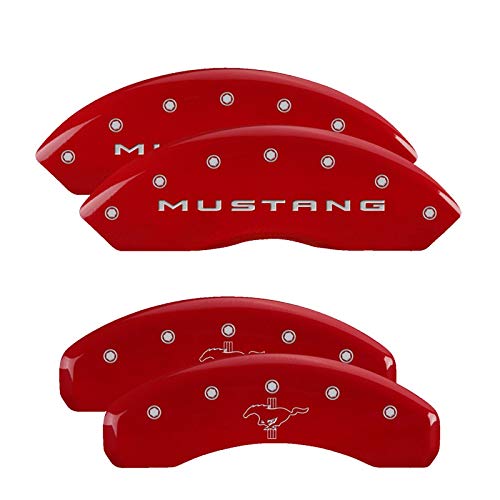 MGP Caliper Covers 10202SMB2RD Red Powder Coat Finish Engraved Front Mustang Rear Bar and Pony Caliper Cover, (Set of 4)