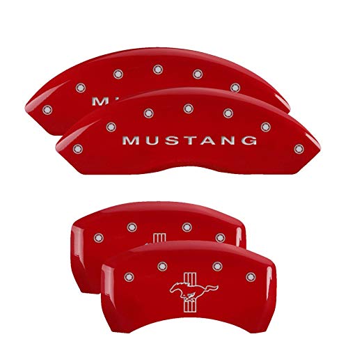 MGP Caliper Covers 10197SMB1RD for 2005-2009 Ford Mustang - Red Brake Covers Engraved with Mustang/Bar & Pony (S197)