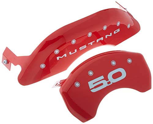 MGP Caliper Covers 10200SM52RD Red Powder Coat Finish Engraved Front Mustang Rear 5.0 Caliper Cover, (Set of 4)