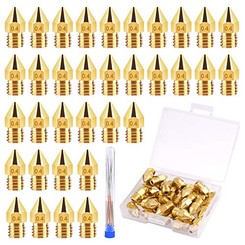 TUPARKA 40Pcs 0.4mm Ender 3 Nozzle Kit 3D Printer Nozzles MK8 Brass Extruder Nozzles for Makerbot Creality CR-10 with Storage Box