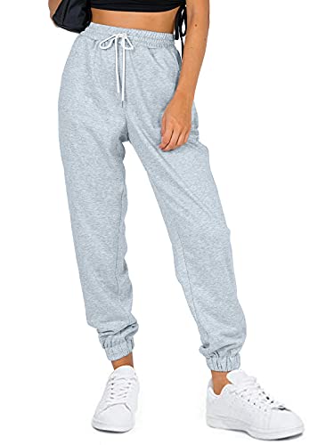 Women's Cinch Bottom Sweatpants High Waisted Cotton Joggers Wide Leg Winter Pants Clothes with Pockets Grey