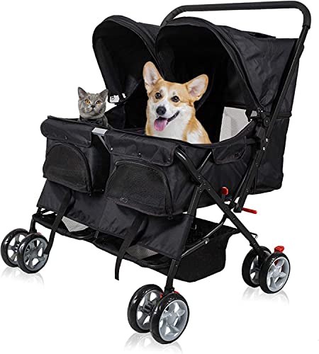 Livebest Folding Pet Stroller Elite Jogger Kitten Puppy Easy Walk Dog Cat Small Animals Travel Carrier with 360 Rotating Front Wheel