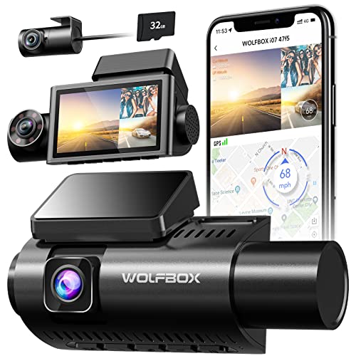 WOLFBOX i07 Dash Cam, 3 Channel Dash Cam with WiFi GPS, 4K+1080P Dash Camera Front and Inside, 2.5K 1600P+1080P+1080P Dashcam Front Rear and Cabin, 3" LCD Super IR Night Vision, Smart Parking Monitor