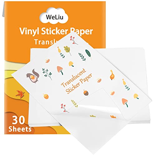 Printable Vinyl Sticker Paper for Your Inkjet Printer - 8.5 x 11 Inches 30 Sheets Translucent Premium Waterproof Sticker Paper - Dries Quickly and Holds Ink Beautifully