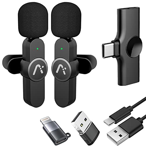Aisizon Wireless Mics, Wireless Clip on Microphones, Lapel Microphone A2d One Pair Two, for Android Phone, iPhone, Laptop, Video Recording
