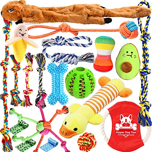 Aipper Dog Puppy Toys 20 Pack, Puppy Chew Toys for Fun and Teeth Cleaning, Plush Squeaky Toys, Dog Treat Dispenser Ball, Tug of War Toys, Puppy Teething Toys, Dog Rope Toys for Medium to Small Dogs