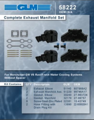 MERCRUISER COMPLETE EXHAUST MANIFOLD SET GM 4.3L V6 (CAST IRON) | GLM Part Number: 58222