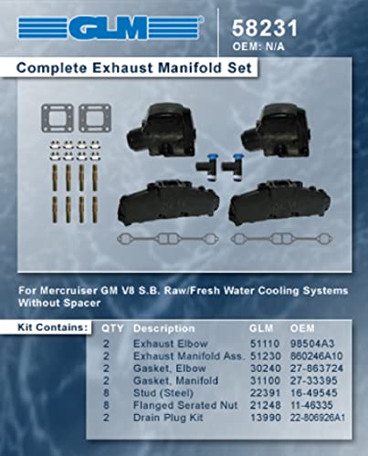 MERCRUISER COMPLETE EXHAUST MANIFOLD SET 5.0L & 5.7L (CAST IRON) | GLM Part Number: 58231