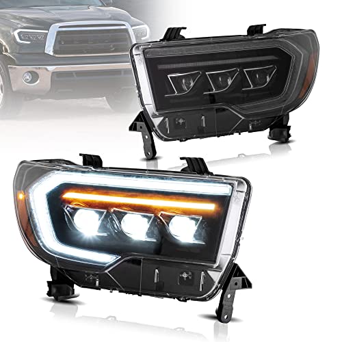 VLAND LED Projector Headlights Compatible for [ TOYOTA TUNDRA 07-13, SEQUOIA 08-21 ] With Welcome Breathe Function Dynamic DRL & Sequential Turn Signal Front Lamps Assembly, Driver & Passenger Side