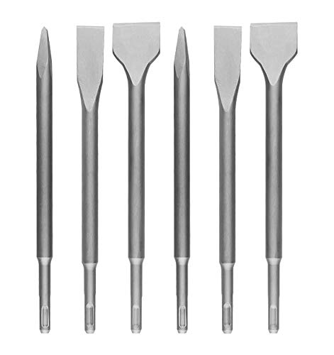 6-Piece SDS Plus Chisel Set, CertBuy Concrete Drill Bit Set Rotary Hammer Bits Chisel Set Including Point Chisel, 20mm Flat Chisel, 40mm Flat Chisel