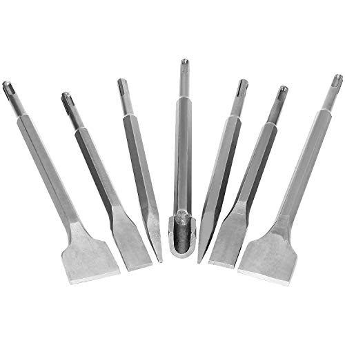 7 Pcs SDS Plus Chisel Set Hammer Drill Chisel Bits Set 3/8 inch Masonry Concrete Chisel Drill Bits, Rotary Hammer Chisel Set Including 40mm Wide Chisel, 20mm Flat Chisel, Point Chisel, Gouge Chisel