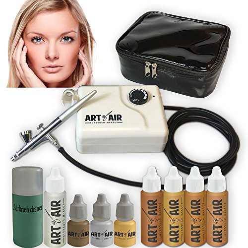 Art of Air MEDIUM Complexion Professional Airbrush Cosmetic Makeup System / 4pc Foundation Set with Blush, Bronzer, Shimmer and Primer Makeup Airbrush Kit