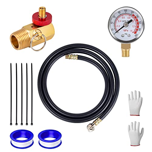 Breezliy 5 Feet Air Tank Repair Kit w/Safety Valve,Performance Tool W10058 Air Tank Repair Kit,Air Tank Valve Kit with Pressure Gauge and 5 Feet Air Tank Hose Assembly kit for Portable Carry Tank