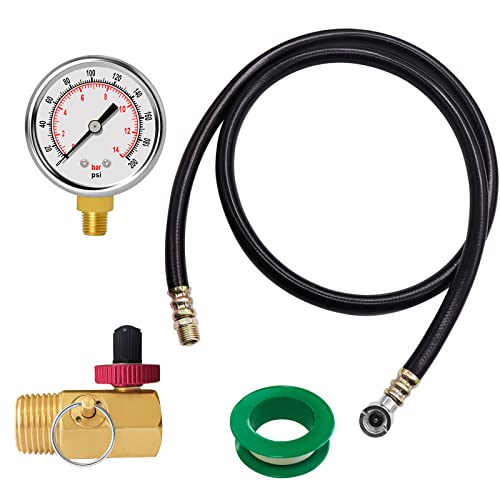 GODESON Air Tank Valve Kit with Gauge, Air Tank Repair Kit Come with 2" Pressure Gauge with 1/8"NPT, 4 Ft Air Hose with 1/4"NPT Connect and Brass Air Tank Manifold with 1/2" NPT to Air Tank