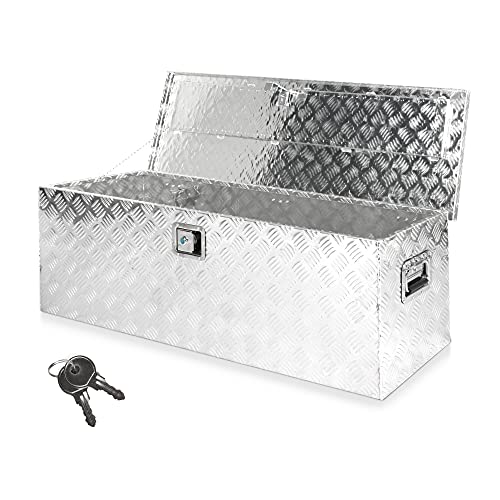 CARSTY 48x15 Heavy Duty Aluminum Truck Tool Box, Truck Trailer Pickup Tool Box w/Lock & Side Handles, Lightweight Truck Bed Storage Organizer w/2 Keys, Silver