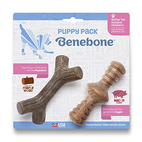 Benebone Puppy 2-Pack Maplestick/Zaggler Dog Chew Toys, Made in USA, Real Bacon Flavor, for Small breeds