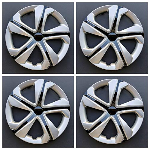 New Wheel Covers Replacements Fits 2016-2018 Honda Civic 16 Inch; 5 Spoke; Silver Color/ Black; Plastic; Spring Steel Clip; Set of 4