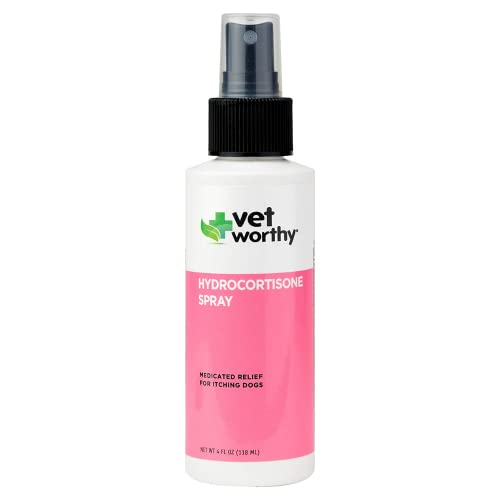 Vet Worthy Hydrocortisone Spray for Dogs - Medicated Itch Relief for Hot Spots, Eczema, Bites, Skin Irritations - Dog Wound Care Spray with Hydrocortisone Acetate and Aloe Vera - 4oz.