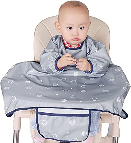 MOTEERLLU Coverall Baby Feeding Bib for Eating,Long Sleeves Bib Attaches to Highchair and Table,Weaning Bibs