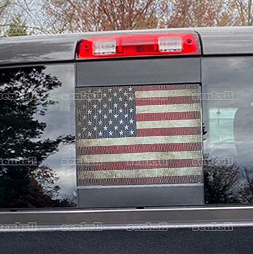 Senksll American Flag Decals for Trucks Rear Back Middle Sliding Window Decal with and Fits Dodge Ram (Distressed)