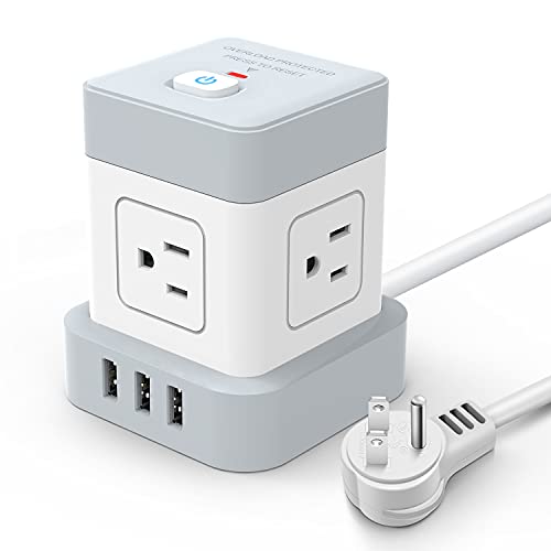 Cube Power Strip with USB Baykul 10 ft Flat Plug Extension Cord Cube with 3 USB Ports 4 AC Outlets Long Power Cord Overload Protection Compact Charging Station for Home Office Travel Cruise Ship